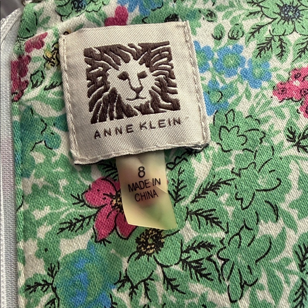 Anne Klein Green Floral Fit & Flare Midi Dress with Pink & Blue Accents - Picture 8 of 10